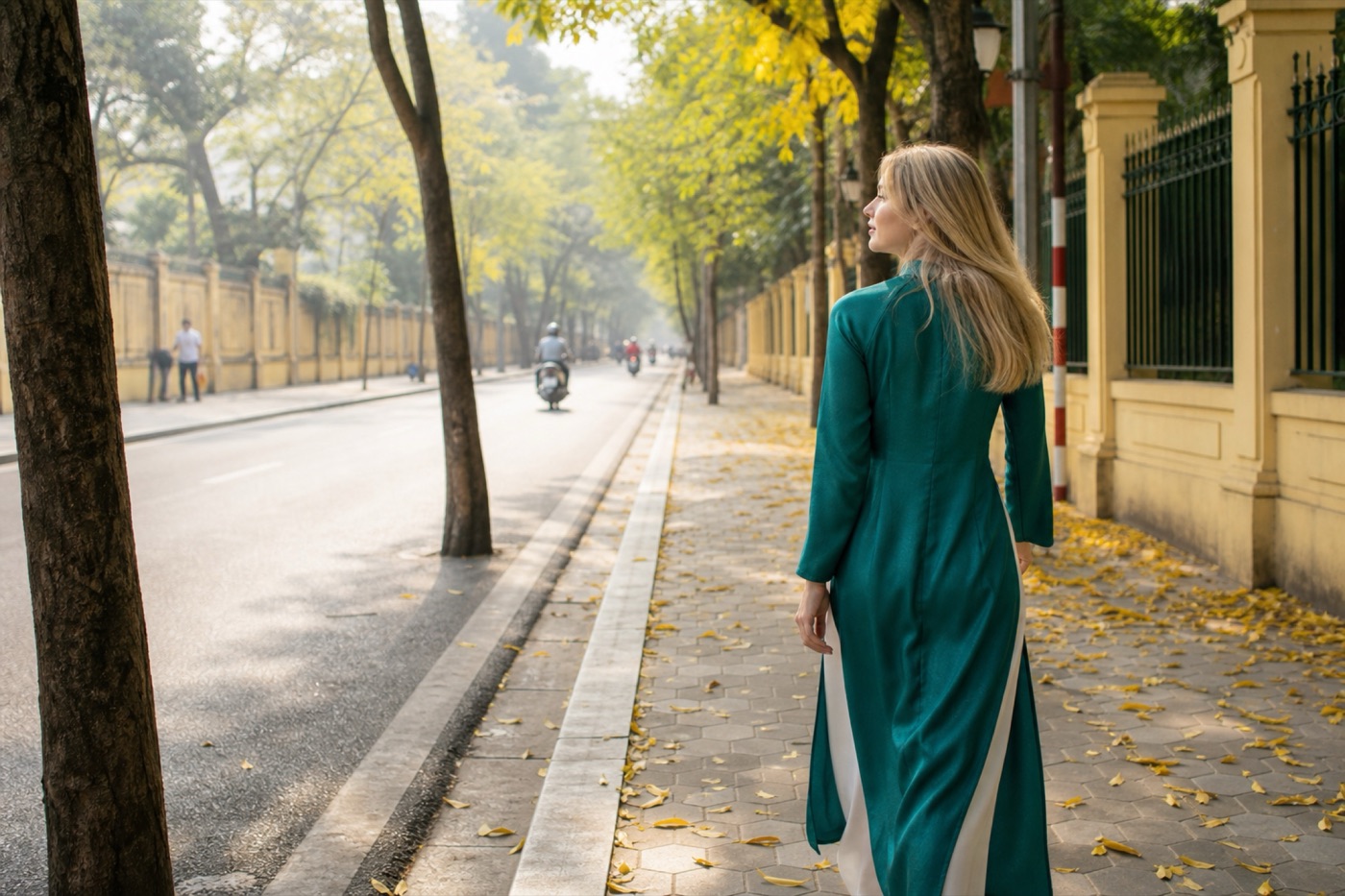 Traveler wearing a Vietnamese ao dai, photographed by Cáo Studio